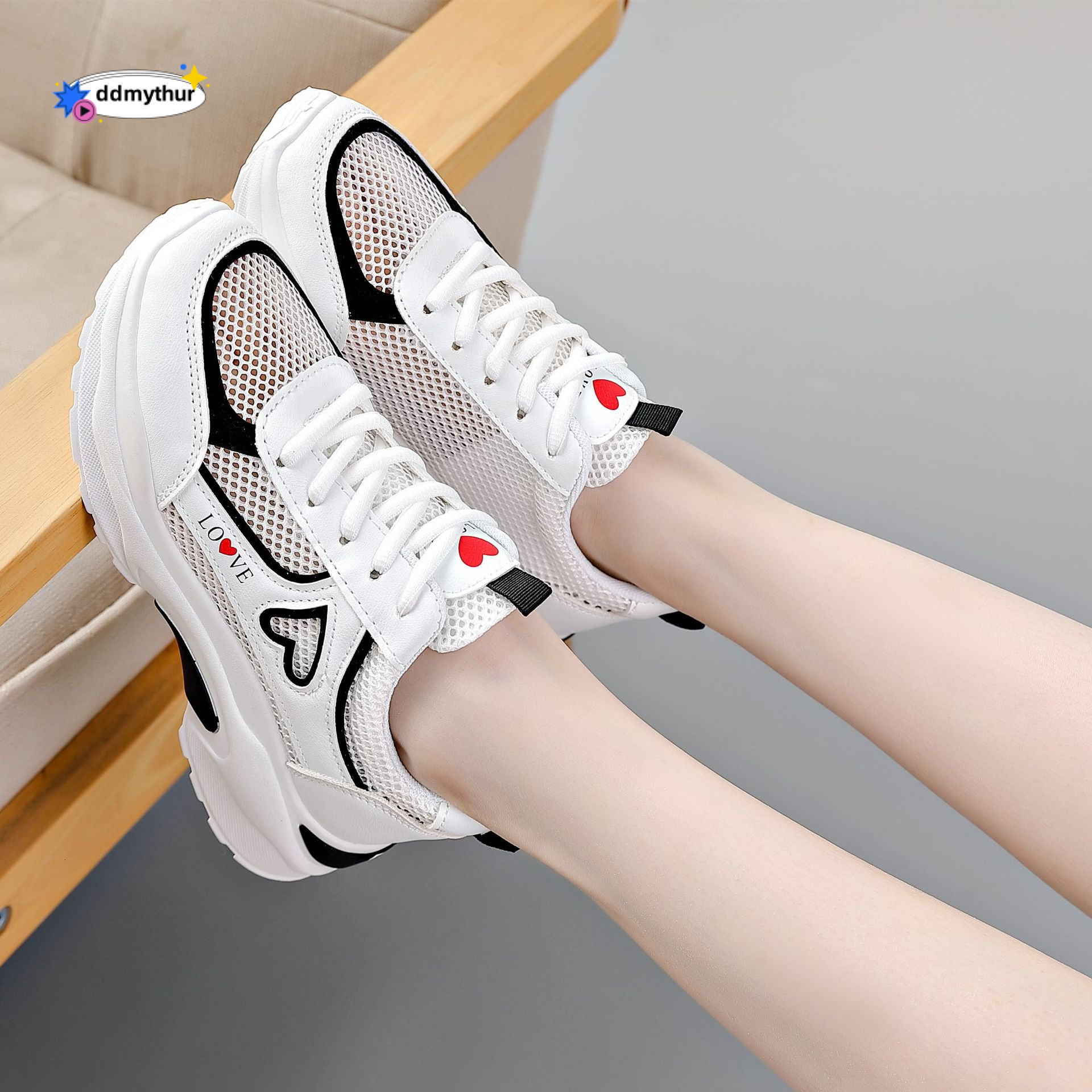 Hongyue Sports Sports décontractés Spring et automne de style coréen de style coréen chaussures blanches, maille respirante courir pour les femme