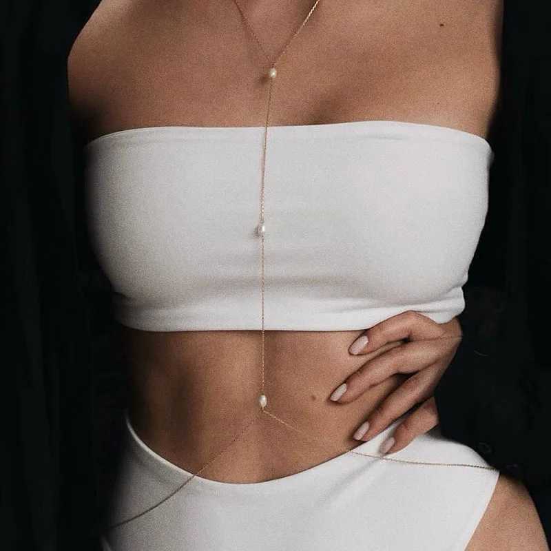 Simple Pearl Cross Chest Bra Belly Body Chain For Women Sexy Boho Bikini Beach Waist Chain Body Jewelry Wedding Accessories Y027 W250611-image-1061511487