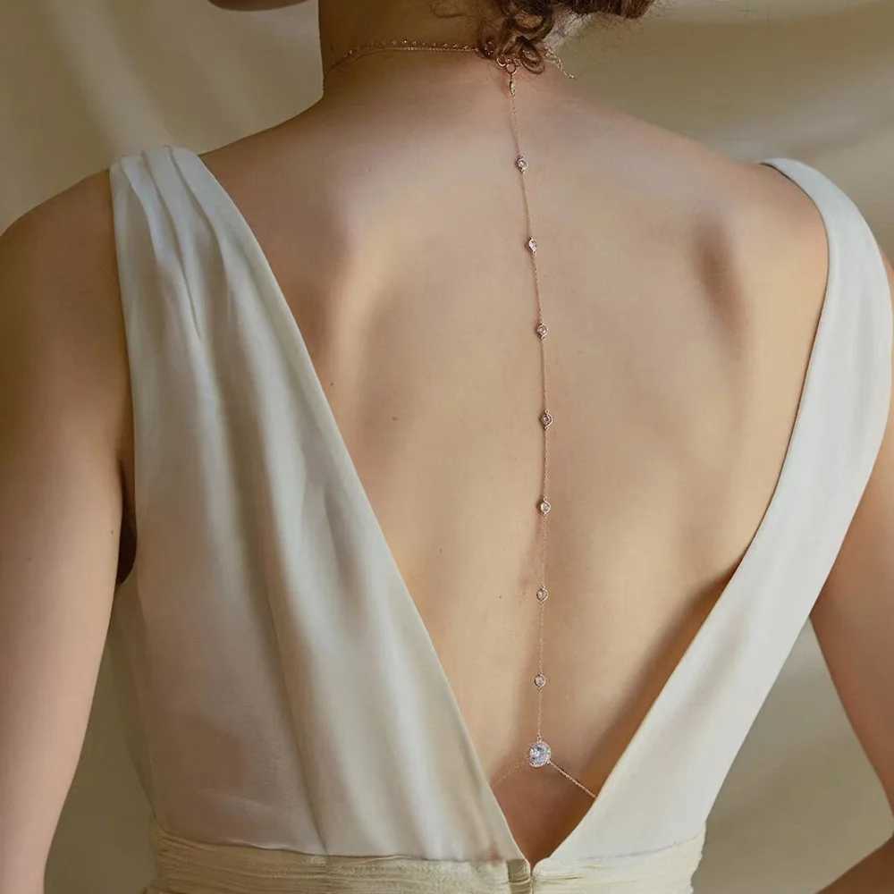 Simple Crystals Back Chain Necklace Jewelry Wedding Dress for Women Fashion Rhinestone Body Chain Luxury Boho Top Party W250611-image-1061511109