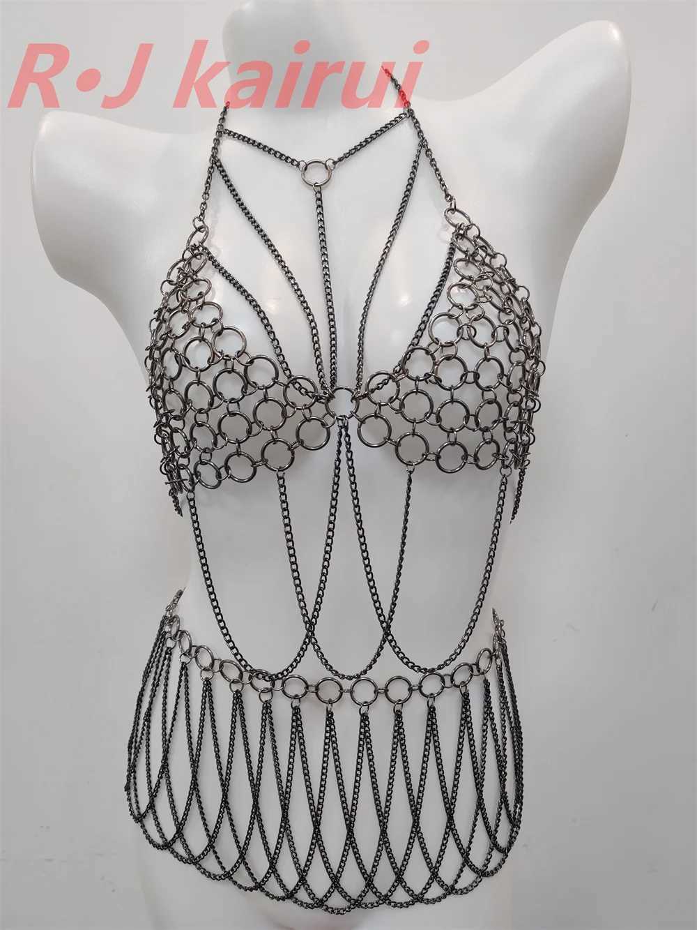 New Style WRB947 Fashion Women Gray Iron Ring Plated Chains Unique Harness Triangle Neck Bra Body Chains Jewelry 3 Colors W250611-image-1061510847