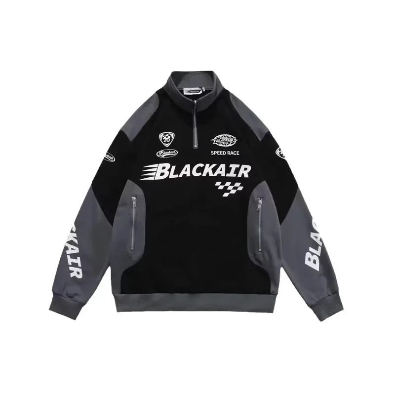 Hommes Streetwear demi-zip sweat-shirt de style costume de course sweat-shirts col montant à capuche imprimé à manches longues Patchwork manteau