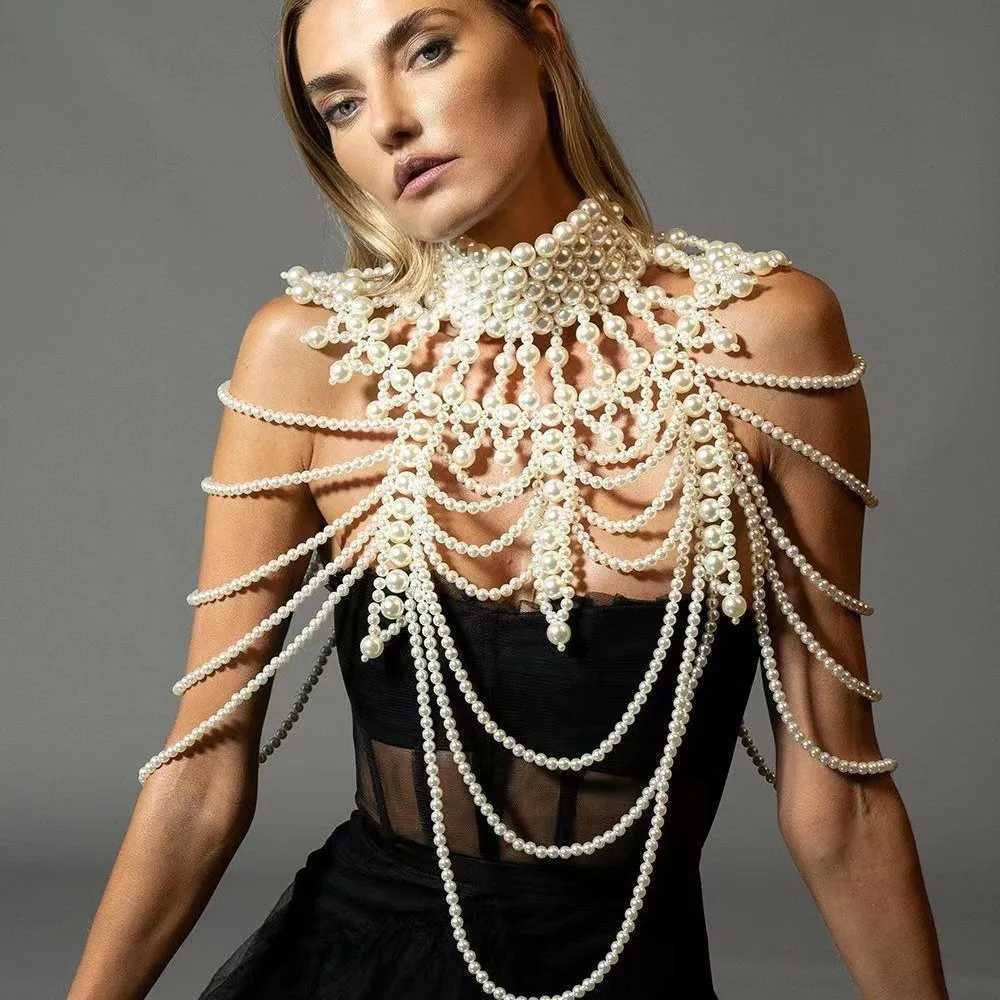 Ladies Sexy Pearl Shawl Layered Tribal Wind Hollow Woven Fashion Jewelry Body Chain W250611-image-1061511061