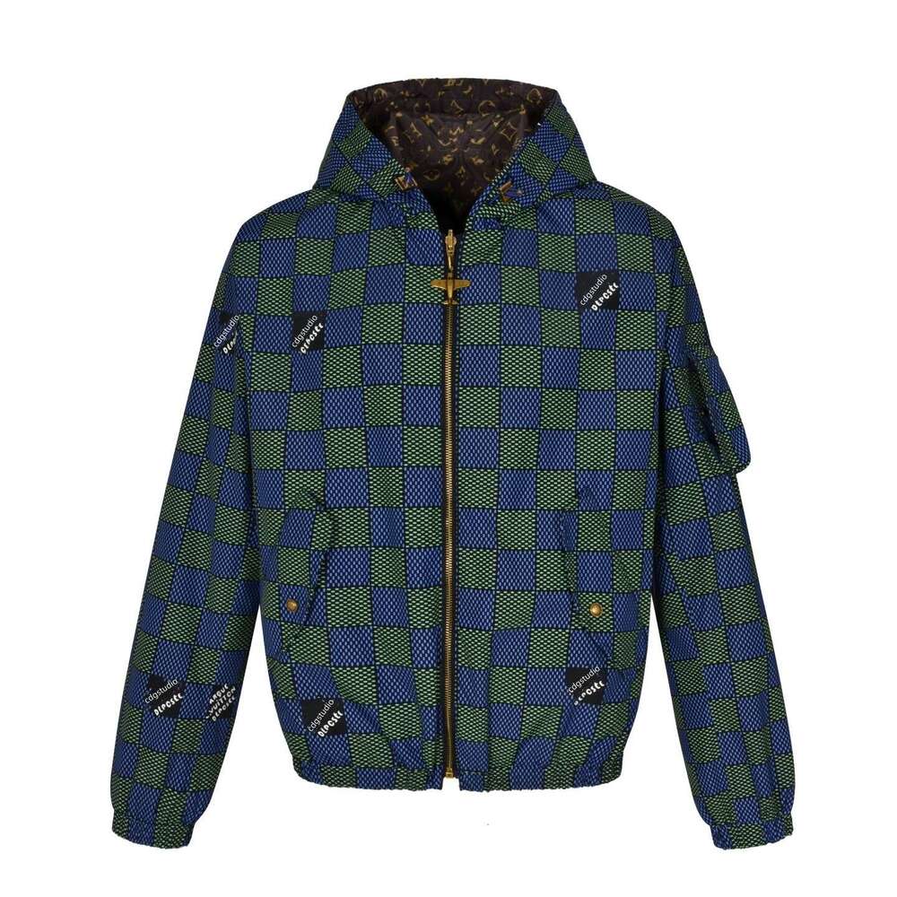 Men's designer men's windbreaker sportswear zipper hoodie Damier plaid Monogram pattern double-sided windproof olive green jacket men