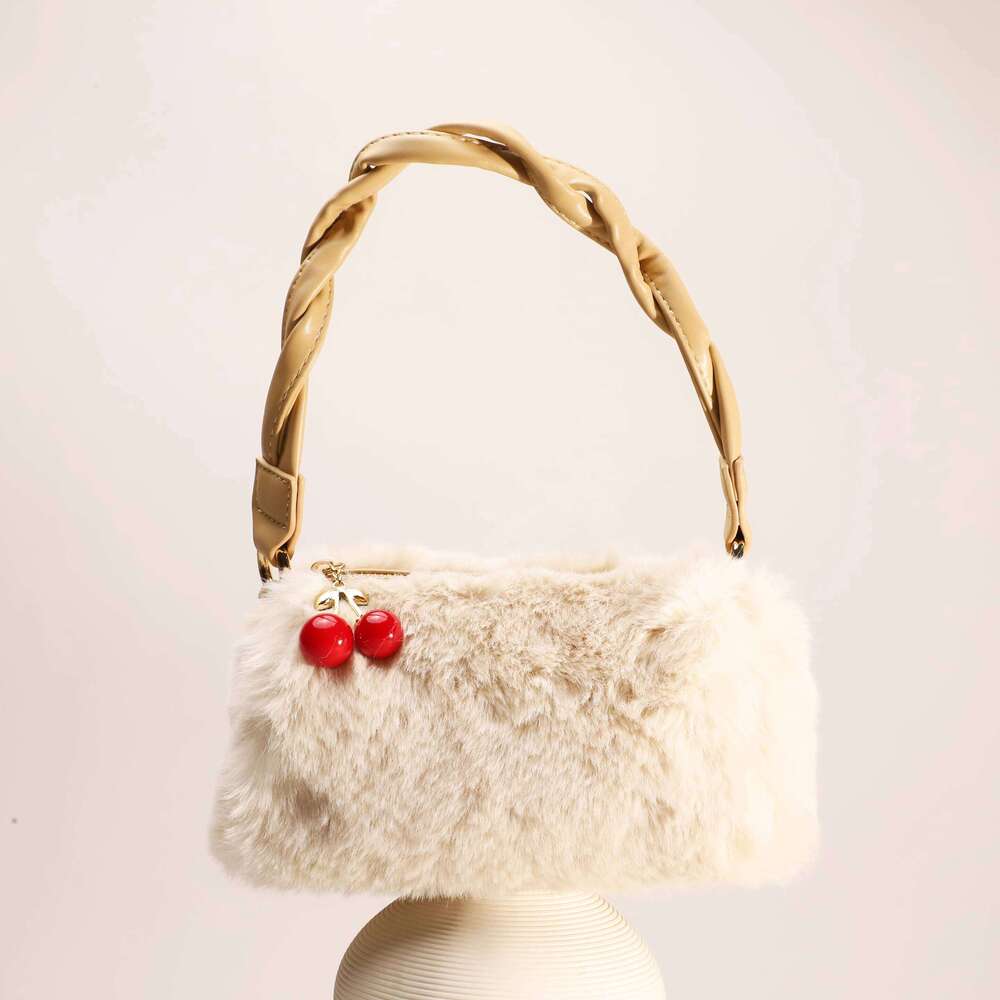 for Women New Trend High End Autumn Winter Fashion Cherry Furry Plush Woven Shoulder Crossbody Bag