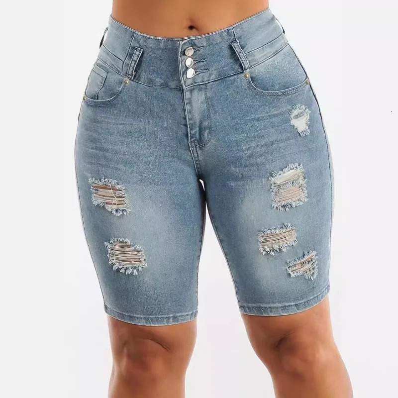 Fashion Solid Slim Butt Lifting Pants Women Elasticity Denim Shorts Casual Slimming Ripped Jeans Temperament Womens Short 250606