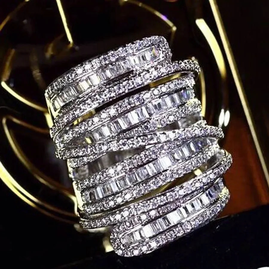 y Pave set full Square T Simulated Diamond Gemstone Ring jewelry Women S925 Sterling Silver Cocktail Band Rings 250611