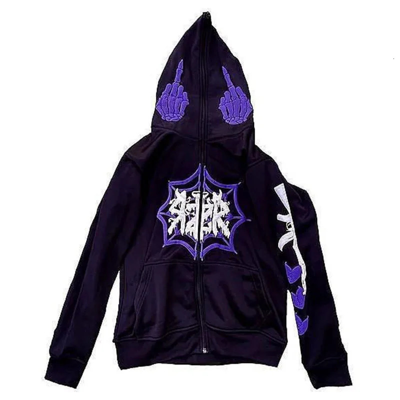 BIG PROMOTION Y2k Autumn/Winter Mens Zipper Hoodie Harajuku Retro Spider Web Print Street Clothing Fashion Gothic Unisex Coat 250606