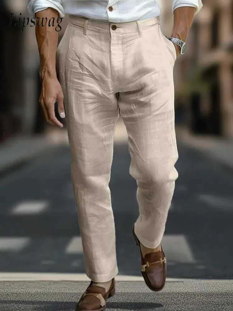 Vintage Mens Solid Color Loose Pants Daily Casual Breathable Linen Straight Trousers For Men 2025 Summer Trendy Pants Streetwear XJ250611