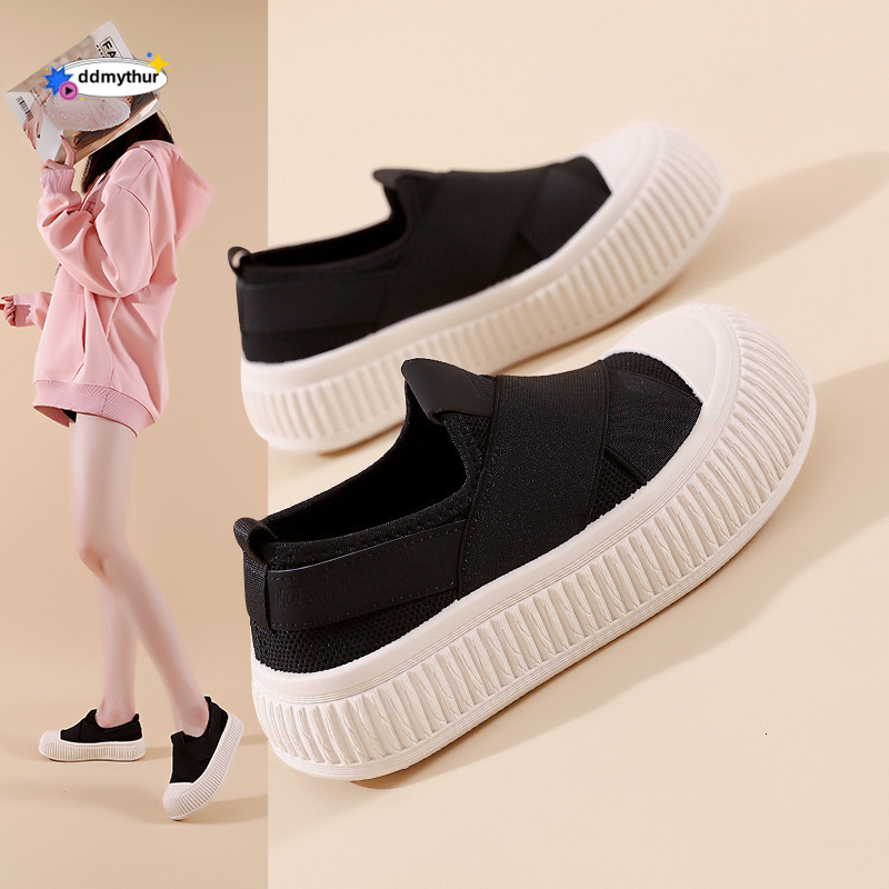 2025 Spring Simple Versatile White Sneakers for Women, Slip-On Casual Lightweight Flat Niche Skate Shoes ddmythur