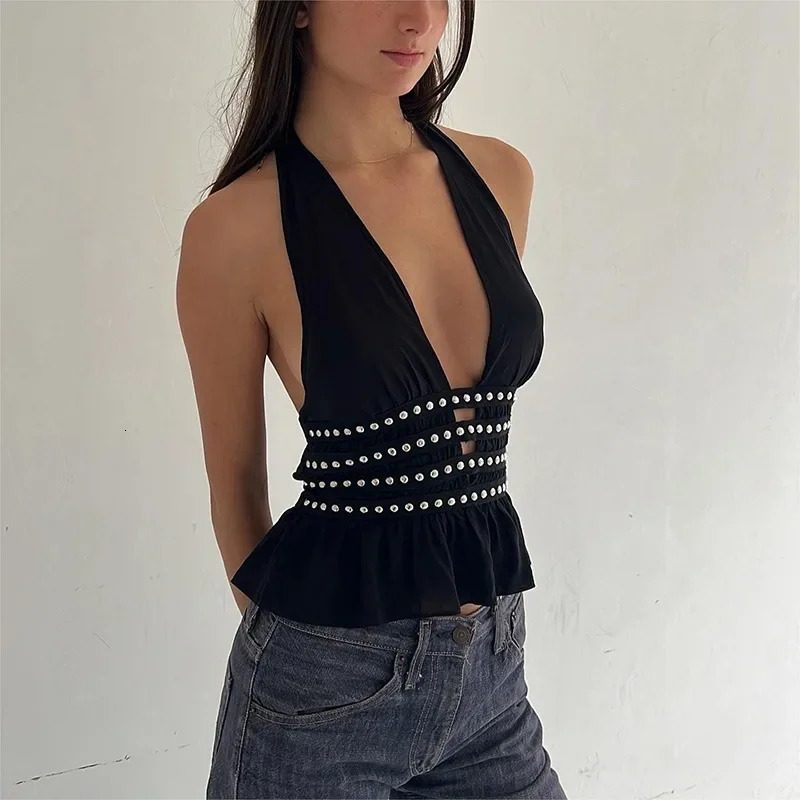 Street Style Womens Vest Top Neck Hanging Deep V Polyester Fiber Fashionable Casual Summer Tank Top by XY24278 250606BJ