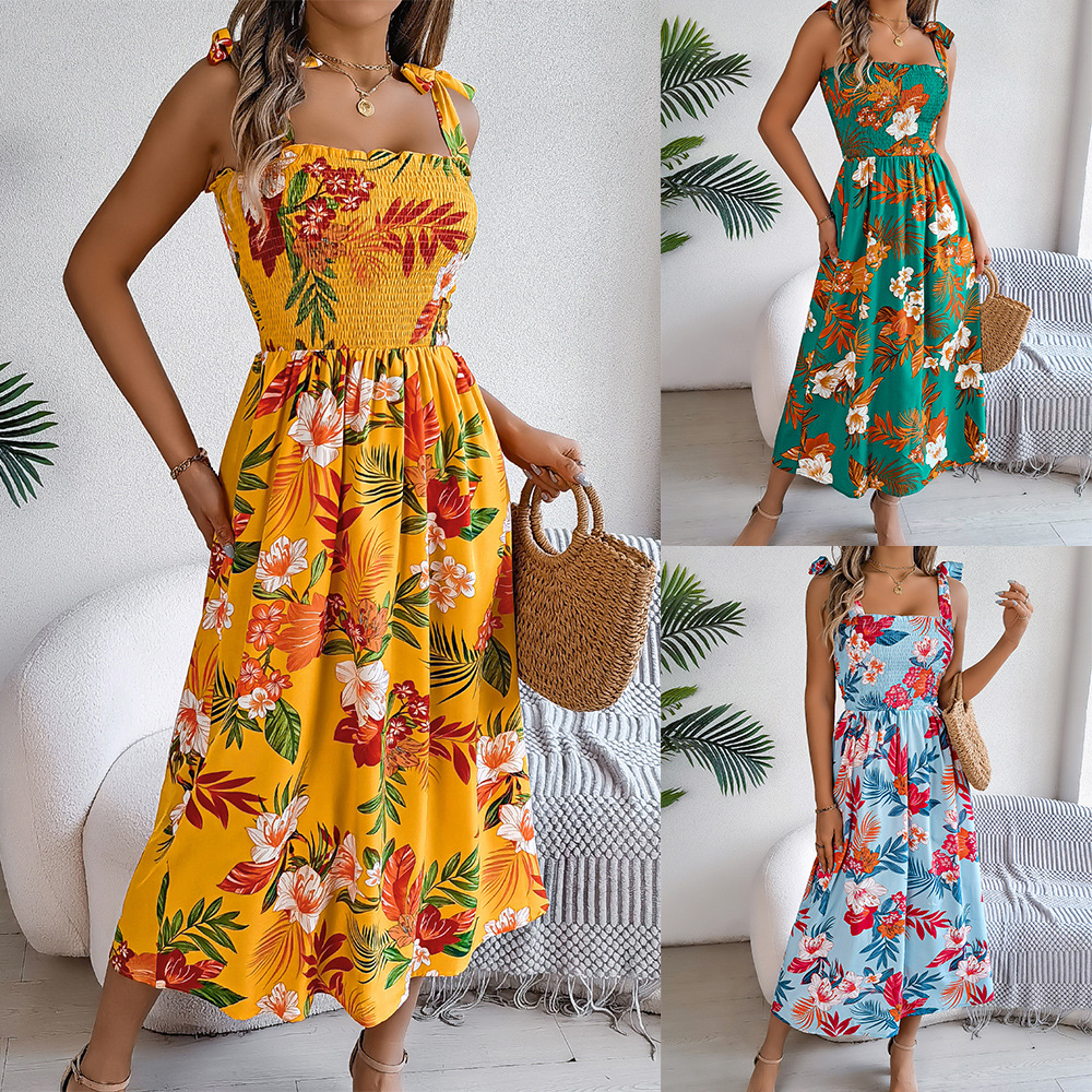 Jupe à bretelles en dentelle à fleurs, près de la taille, pour vacances, plage, robes de soirée, motif Spaghetti, classique, sans manches