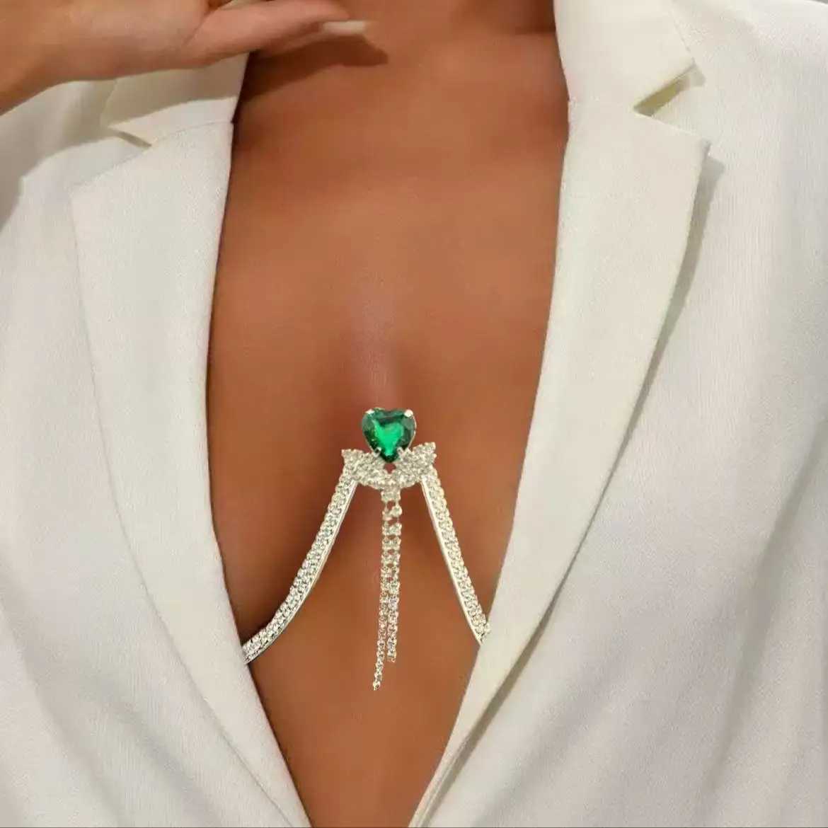 Rhinestone Love Tassel Bra Chain Sparkling Chest Stand Beach Summer Crystal Chest Jewelry Design Adjustable Body Chain Accessories W250611-image-1061511338