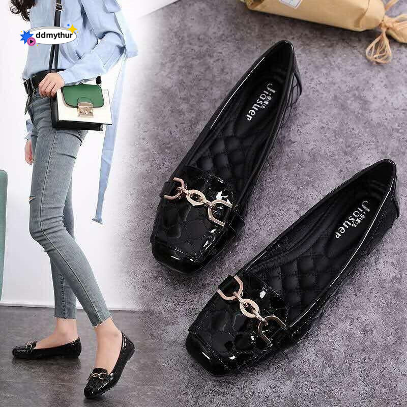 New Women's Loafers 2024 Spring Summer Genuine Leather Slip-On Korean Style Shallow Mouth Flat Moccasins Work Shoes ddmythur