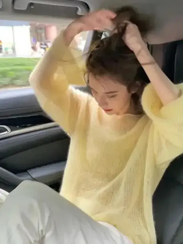 Lazy Style Full Sleeves Pullovers Women Korean Fashion Loose Soft Thin Knitted Sweaters Hollow Out See Through Jumpers Tops 250606