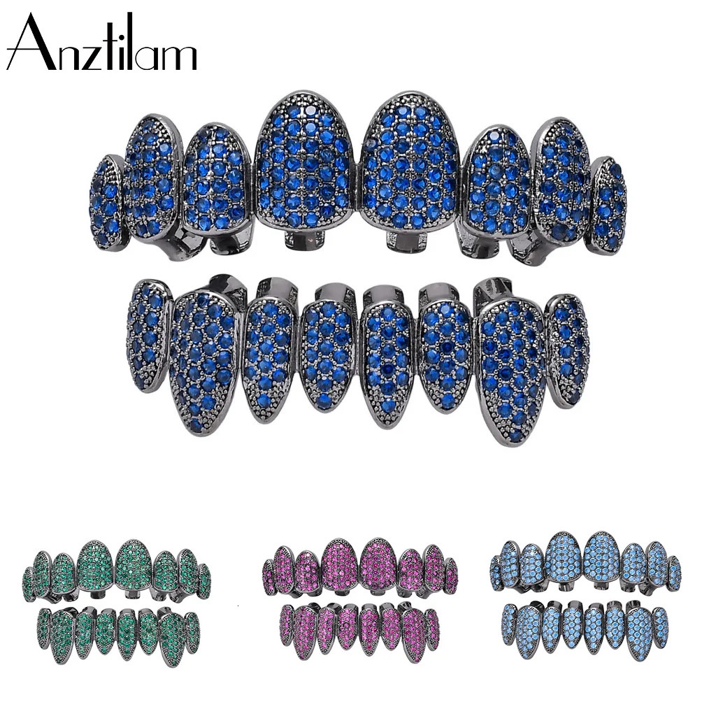 Bling Color Copper Teeth s AA Cubic Zirconia Month Tooth Grills for Men Women Hip Hop Jewelry Gifts 250610