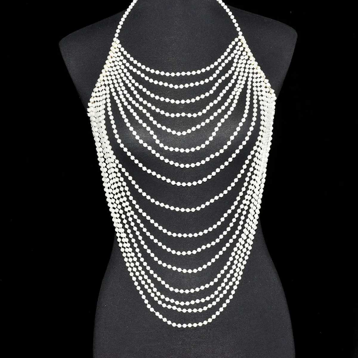 Multi-tassel pearl bra stage show dress accessories chest Body Chain new body chain W250611-image-1061510850
