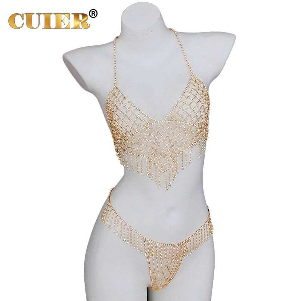 CUIER Full Rhinestones Tassel Women Bikini Chain Accessories Body Chain Bottoms Set W250611-image-1061511164