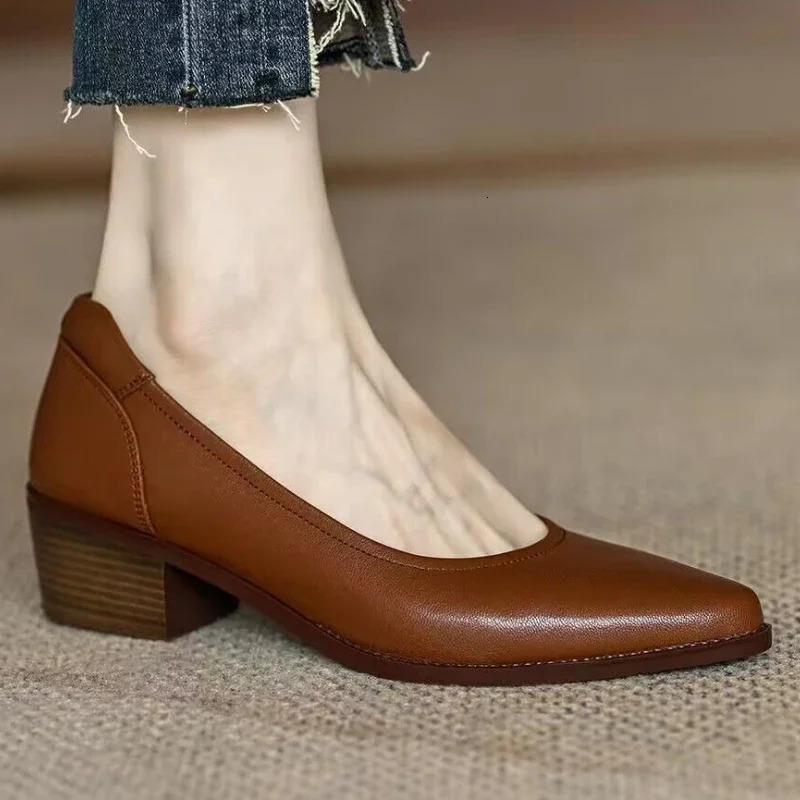 Retro High Heels Female Pointed Toe Shallow Mouth Single Shoes Spring Autumn Solid Colour Comfortable Pumps Tacon Para Mujer 250606