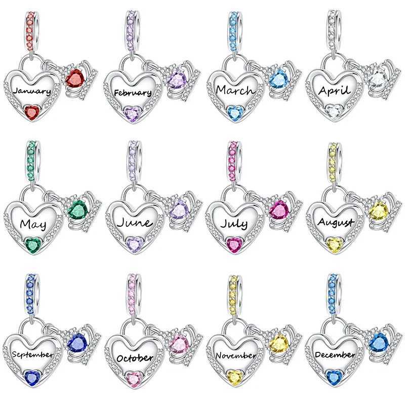925 Sterling Silver January-December Birthday Stone Love Zircon Pendant Bead Fit Charms Necklace Bracelet Women Jewelry DIY Gift XJ250611-image-1061518565