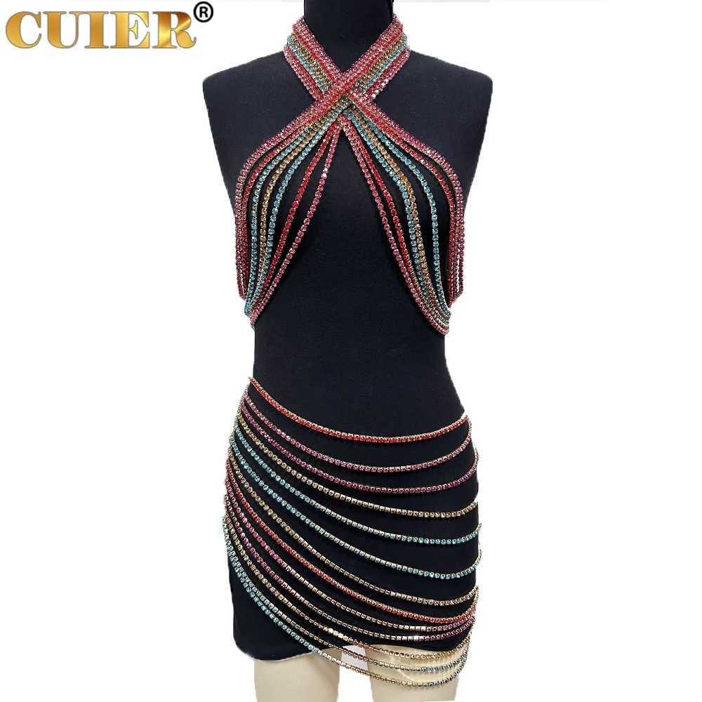 CUIER Brilliant SS28 Rainbow Color Overlapping Tube Top Tops Rhinestones Dress Body Chain for Women Indian Irregular Skirt W250611-image-1061511215