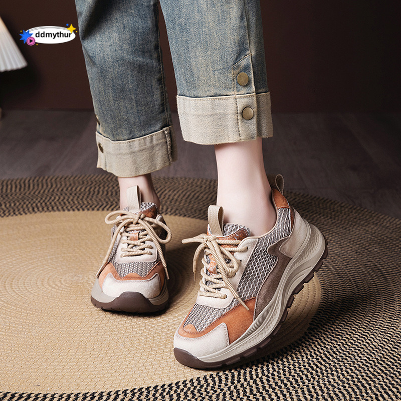 Women's 2025 Spring Summer New Casual Sneakers Women Soft Sole Lightweight Mesh Pig Ba Versatile Dad Shoes ddmythur