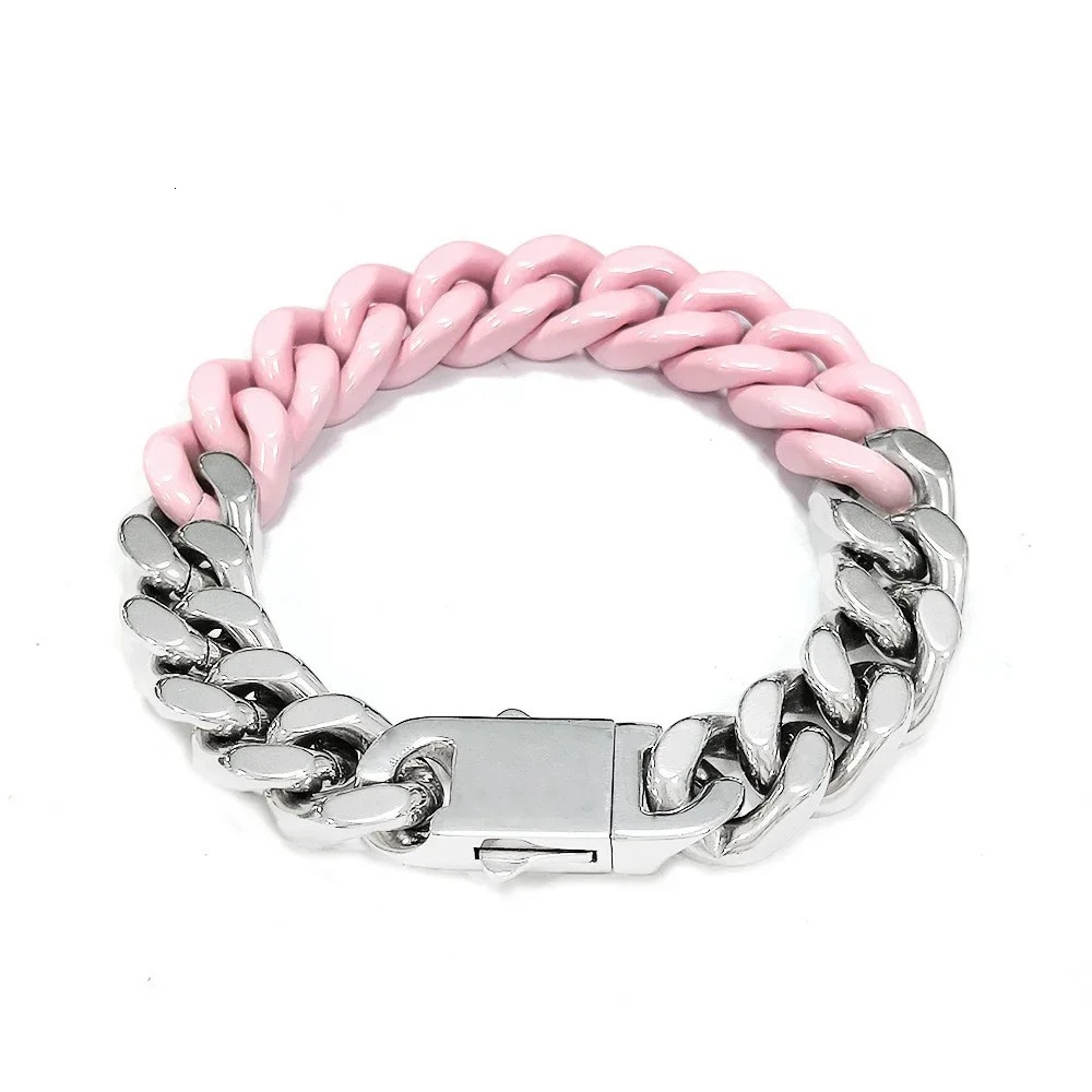 Fashion Steel Baking Paint Patchwork Color Cuba Bracelet Mens and Womens Ins Ornaments Niche Hip Hop Bracelet Jewelry 250610