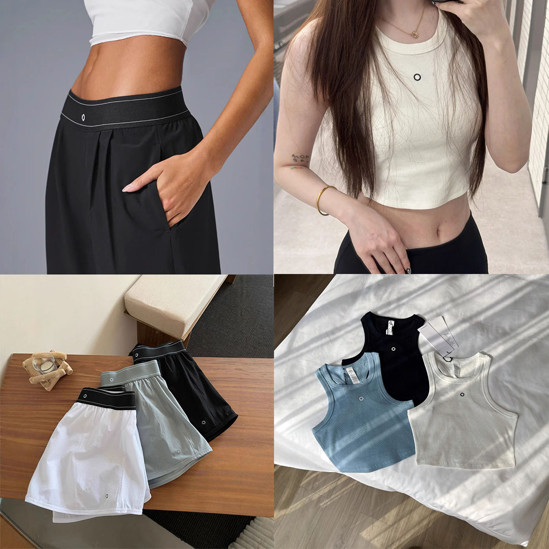 Active Sets Designer Womens Fitness Wear Letter Printed Tight Elastic Vest Casual Loose Long Pants Tennis Skirt Sportswear Gym Outfits For