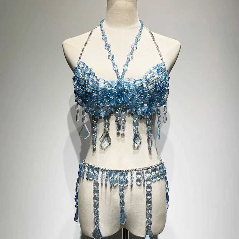 Luxury Blue Beaded Bikini Music Rave Party Body Chain Jewelry Bridal Wedding Accessories Fringe Crystal Mermaid Bra Top Skirt W250611-image-1061511149