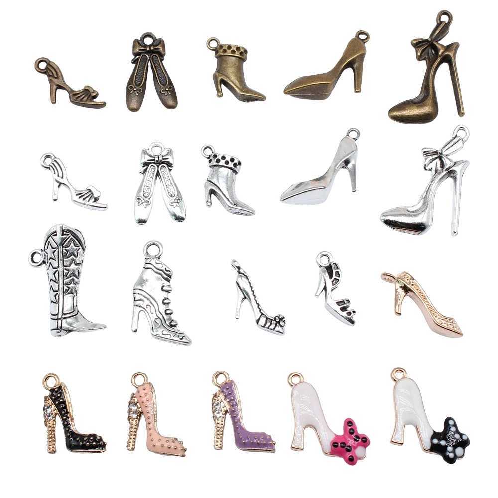 10pcs Women Shoes Charms High Heels Sandals Boots Embroidered Shoes Charms For DIY Bracelet Making Keychain MakingXJ250611-image-1061517262
