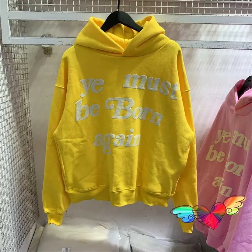 Sweat à capuche jaune Sweat à capuche Hommes Femmes 1 1 Puff Imprimer doit être né de nouveau Sweat à capuche Hip Hop Pulls CPFM Sweatshirts