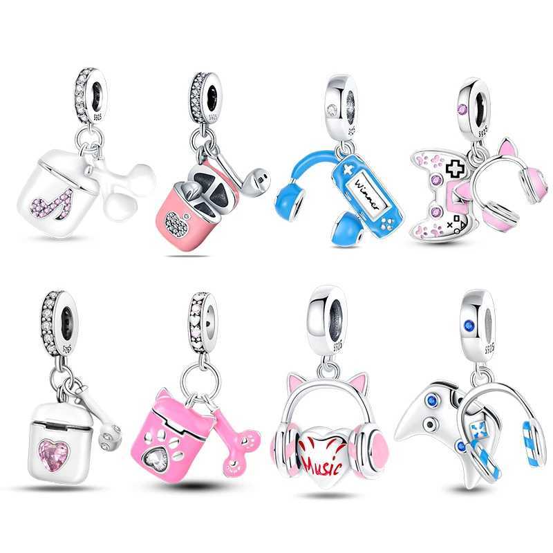 New in Headphones Series Headphones White Two-Piece Charms Beads Fit 3mm Original Bracelet Women 925 Silver Fine Jewelry Gifts XJ250611-image-1061520194