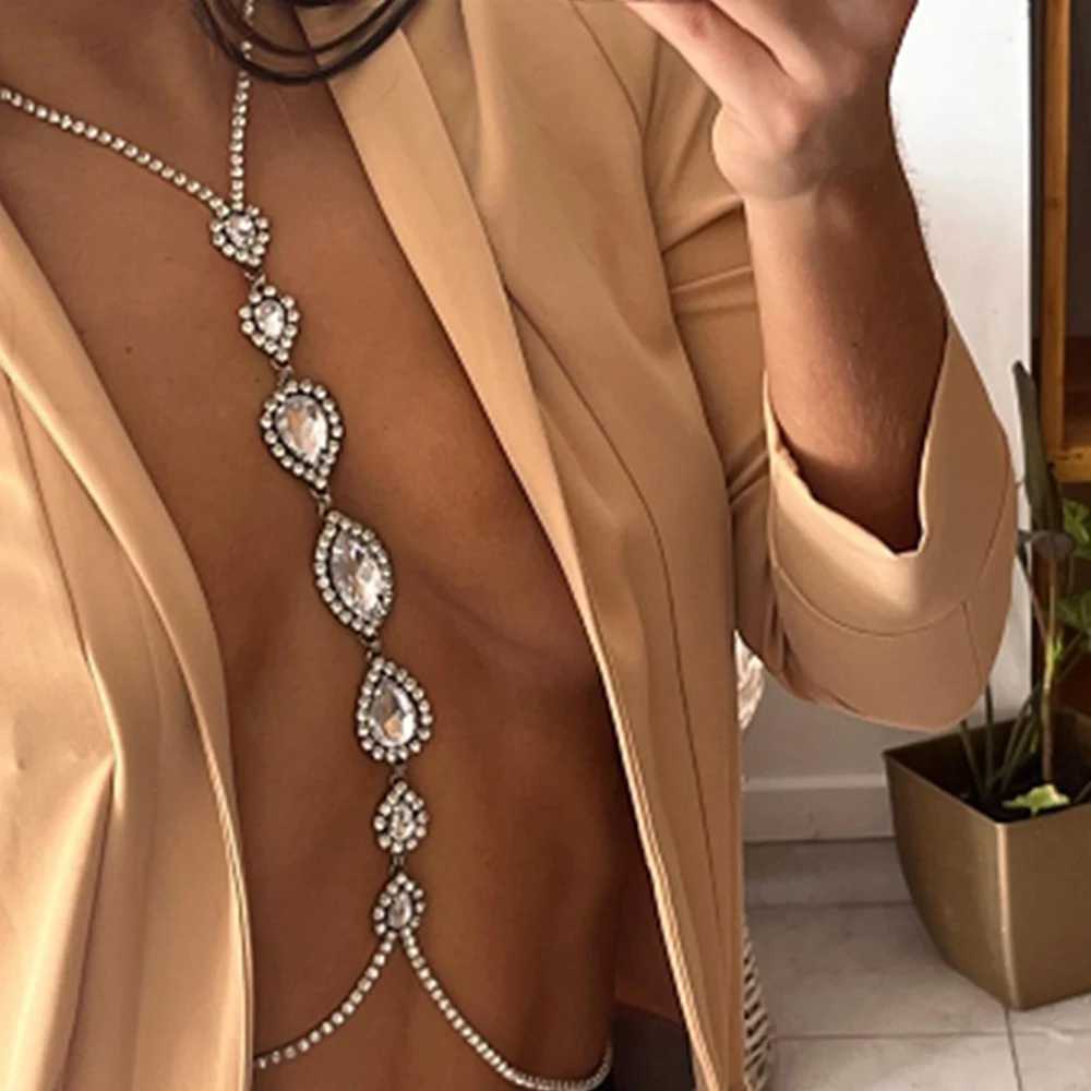 Fashion Sexy Water Drop Necklace Chest Chain for Women Luxury Rhinestone Body Chain Party Waist Chain Jewelry Accessories Gift W250611-image-1061510851