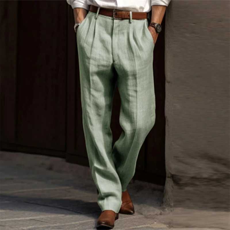 Cotton Linen Pants Men Business Casual Fashion Thin Suit Trouser Autumn Vintage Mens Solid Color Pleated New Design Waist Pants XJ250611