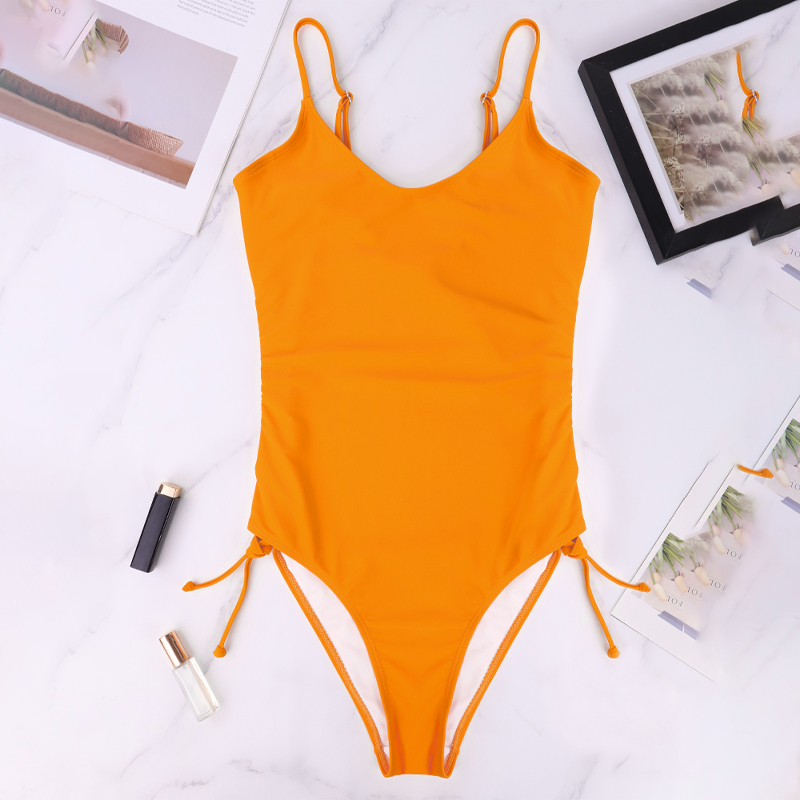 Fashionable and popular one-piece hollowed out strap backless swimsuit hot selling solid color bikini-image-1061375457