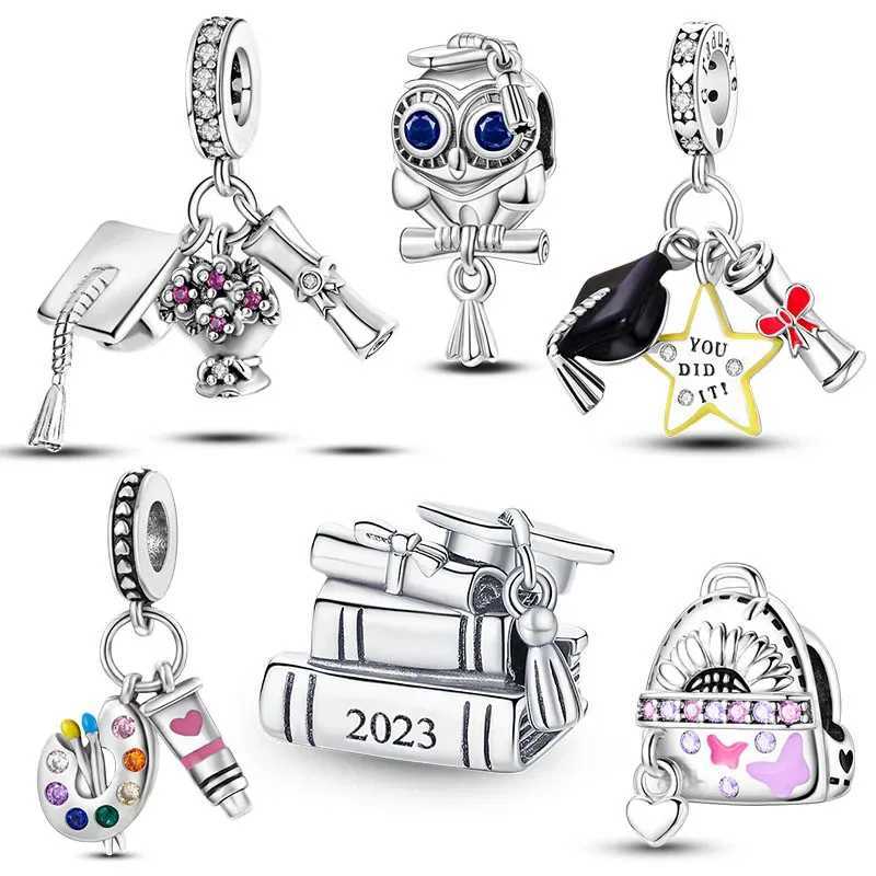 Silver Plated Charms Graduation Campus Mortarboard Beads Fit Original Bracelet DIY Pendants Jewelry Gift XJ250611-image-1061517230