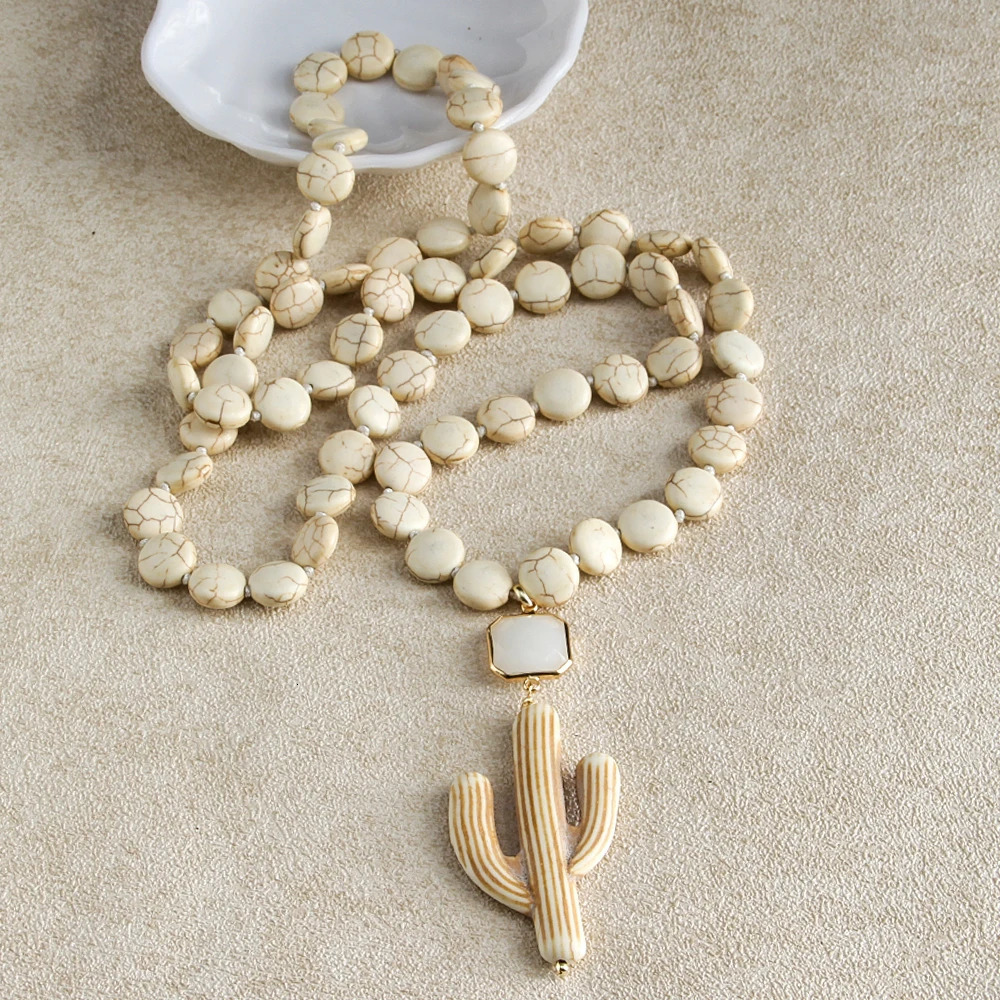 Fashion nouée plate plate de pierre en cristal liaison cristalline ethnique Cactus Collier Bohemian Tribal Jewelry 250604