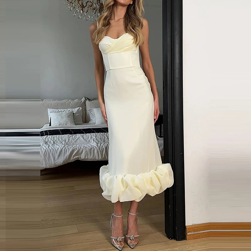 Women Sexy Suspender Sleeveless Hollow Boho Maxi Dress Spring Elegant Solid Ruffles Party Trendy Casual Bodycon Long 250609