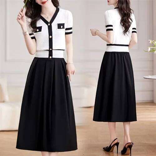 Ensemble robe deux pièces à la mode, manches courtes, Style féminin élégant, jupe jeune, offre spéciale d'été de la saison Ne