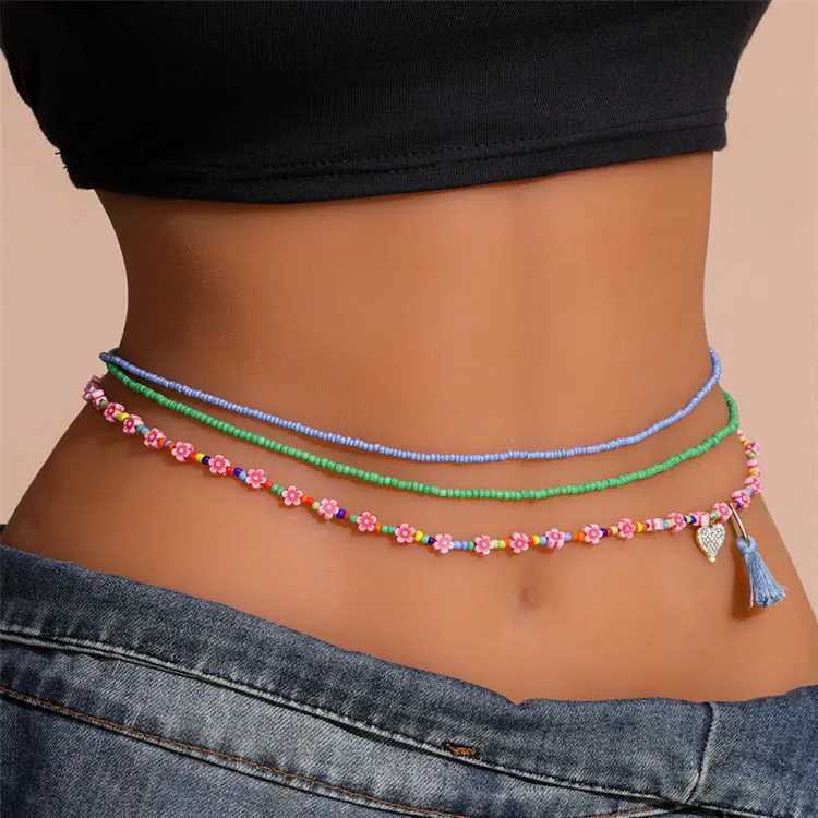 Hot Selling African Waist Beads Handmade Beaded Belly Chains Women Beach Sexy Bikini Stretch Heart Tassel Waist Chain Set W250611-image-1061511231