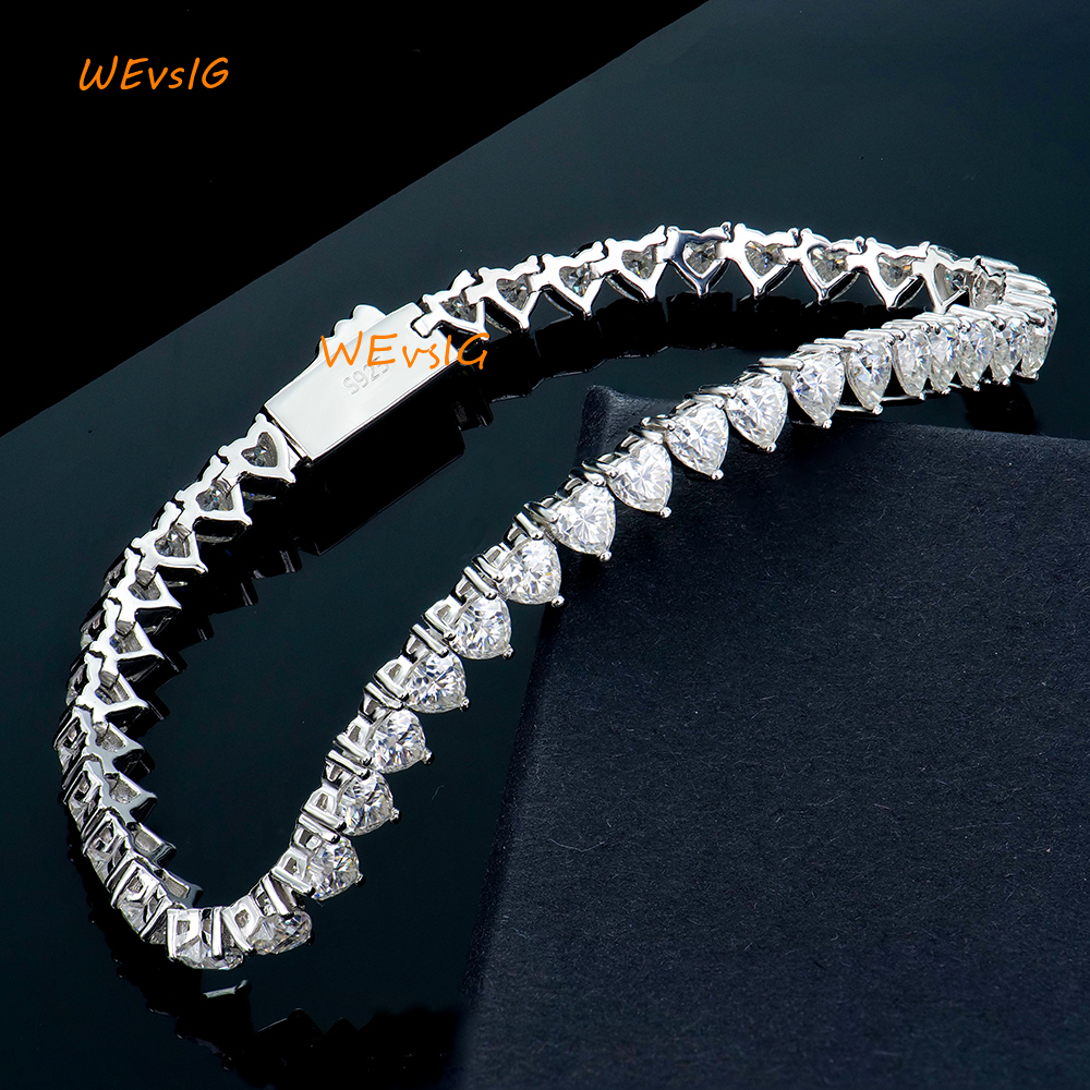 Bulk Wholesale Custom Gra Certified Jewelry S925 Silver Vvs 4mm Heart Mossanite Moissanite Ice Diamond Tennis Chain Bracelet