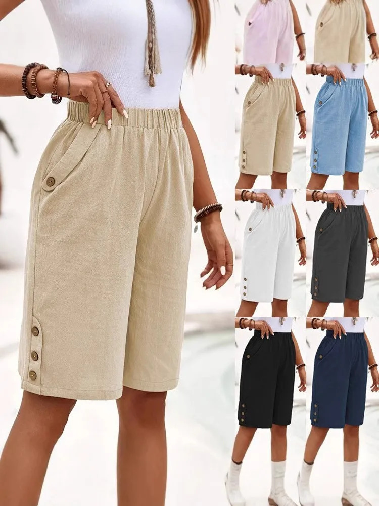 2025 shorts cropped pants cross-border European and American womens clothing solid color casual pants straight leg pant250609