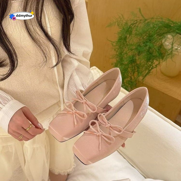 Butterfly Knot Hidden Heel Mary Jane for Women 2025 Spring Summer New Fairy Style Shallow Mouth Ballet Shoes ddmythur