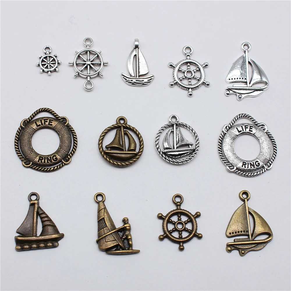 20pcs Life-Ring Ships Wheel Helm Rudder Sailboat Charms Tibetan Bronze Silver Color Pendants Antique DIY Handmade Craft XJ250611-image-1061517640