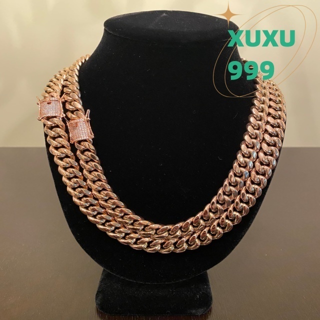 OACOCA 12mm Cuban Link Chain Rose Gold Bracelet for Men Diamond Iced Out Prong Gold Plated Silver Necklace Type Chains for Gift