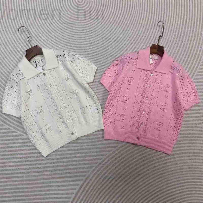 Women's Knits & Tees designer 25 Spring/Summer New Hollow Out Dark Pattern Jacquard Knit Short Sleeve Open Top Style RT06