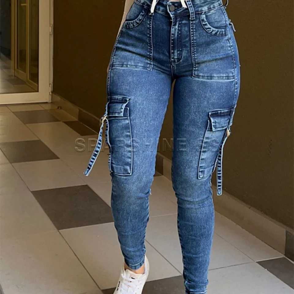 Women Fashion Autumn Winter High Waist Elastic Slim Fit Jeans Comfortable Casual Long Pants Push Up Versatile Design Plus Size Z250611