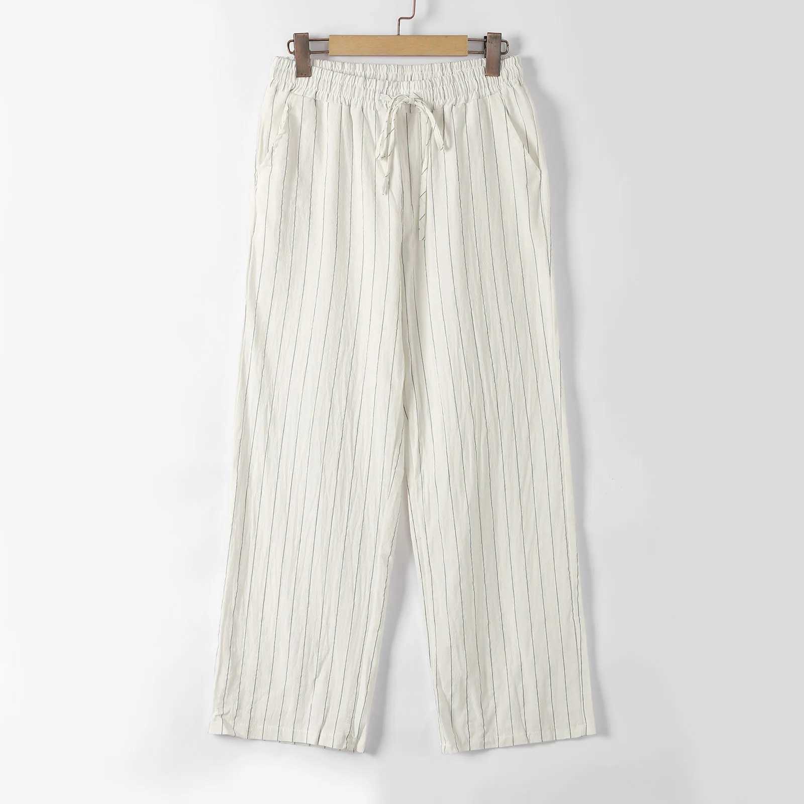 Mens Spring and Summer Pinstripe Cotton Casual Sports Pants Thin Business Casual Pants Outdoor for Male Ropa Hombre XJ250611