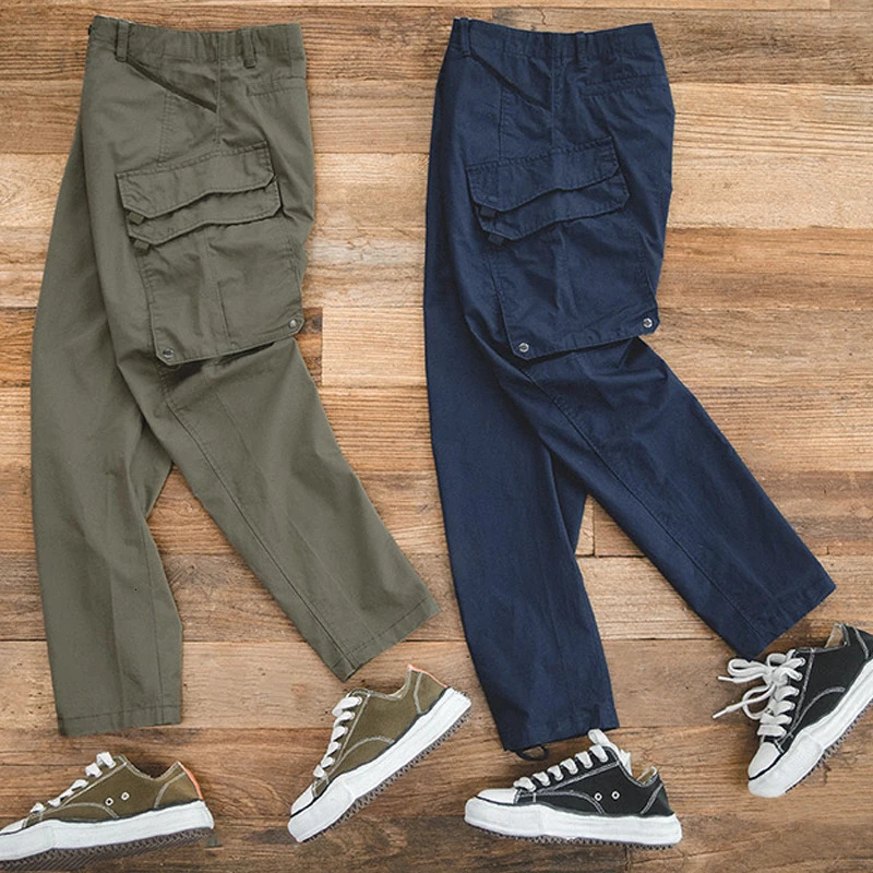Maden Mens Green Tactical Cargo Pants Vintage Multi Pockets Hiking Work Cotton Twill Casual Outdoor Jogger Trousers 250610