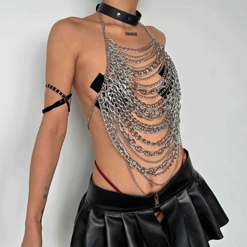 Music Festival Music Burning Man Festival Body Chain Jewelry Gothic Bikini Harness Draped Chainmail Halter Top W250611-image-1061511183
