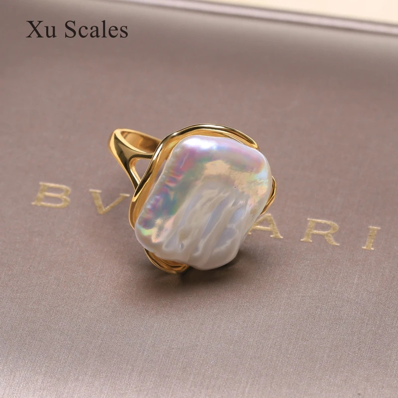 Natural FreshWater 14-20mm Baroque Square Pearl Vintage Ring 14K gold filled Simple Classic Womens Jewelry Adjustable Size Gift 250603